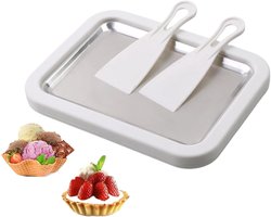 Instant Koude Plaat IJs Rol Maker - Rolled Ice Cream Maker - Opgerolde ijslade - Gelato Sorbet Frozen Yoghurt Fruit Milkshake Roll Machine - Zelf IJs Maken - met 2 Schrapers - wit
