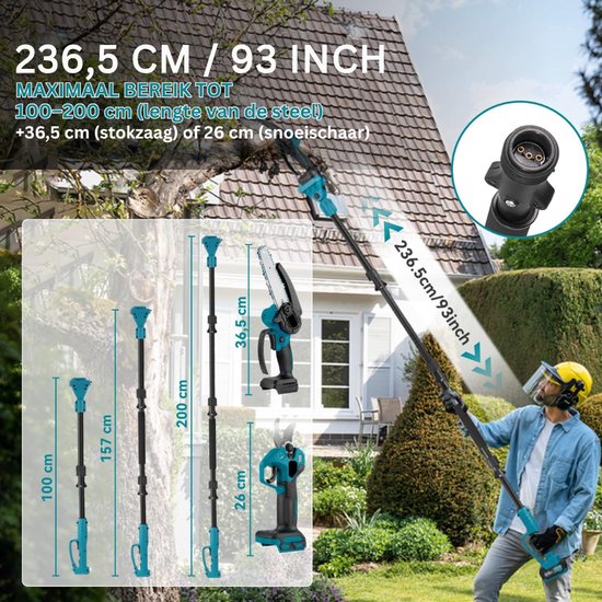 DYVNS® Takkenschaar Telescopisch - 4-in-1 Snoeiset - Mini Kettingzaag - Takkenzaag - Accu Snoeischaar - Uitschuifbaar — afbeelding 4