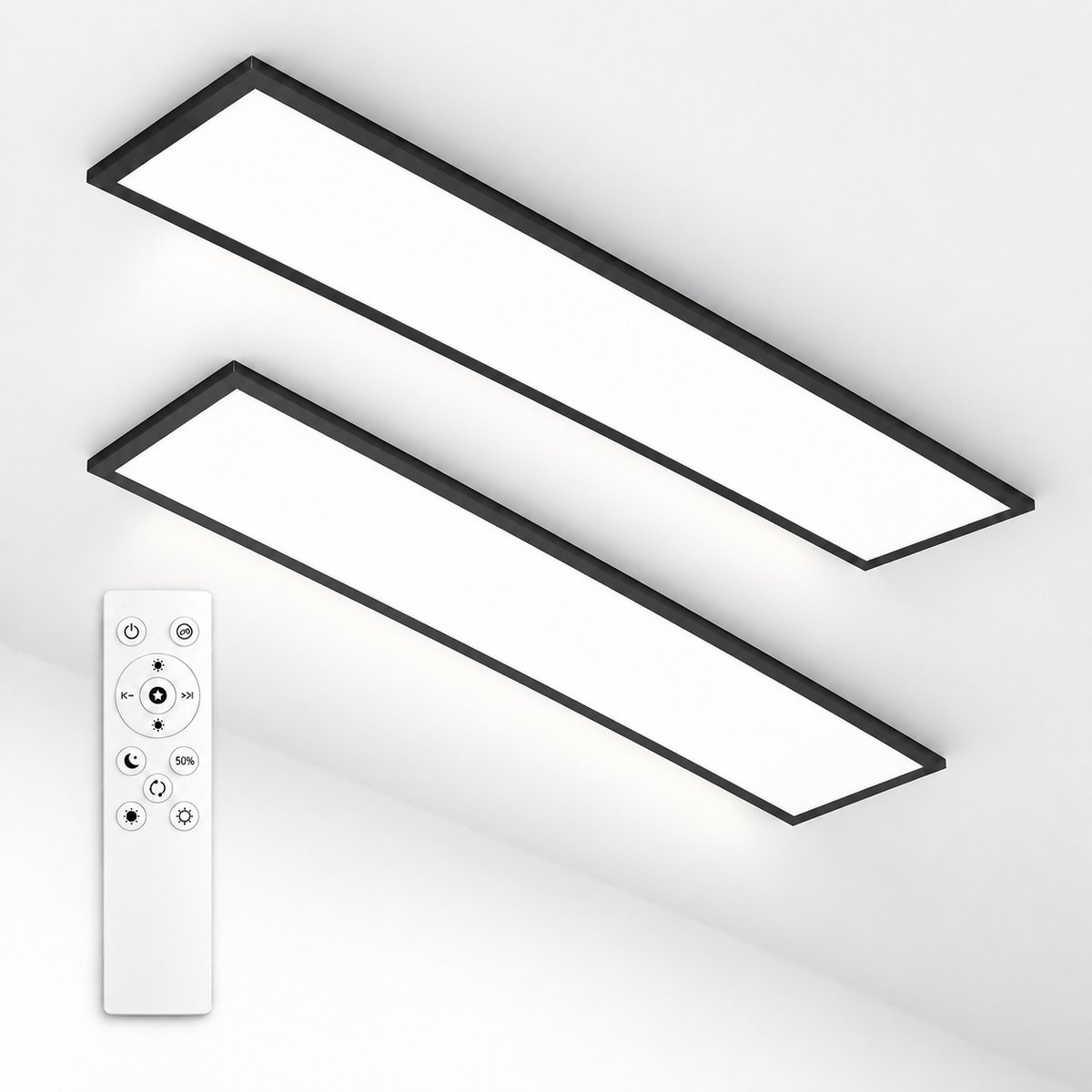 LOVHAUS LED Plafondpanelen 120x30 cm – 40W – Dimbaar met Afstandsbediening – Zwart – 3000K-6500K