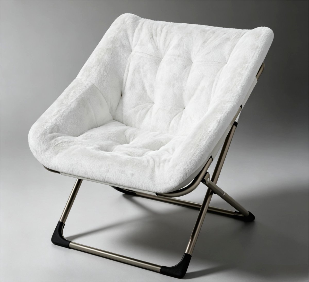 Loungestoel Rond Opvouwbaar - Zachte Fluweel Bekleding - Sterk Metalen Frame 136 kg - voor Woonkamer Slaapkamer of Balkon - Wit
