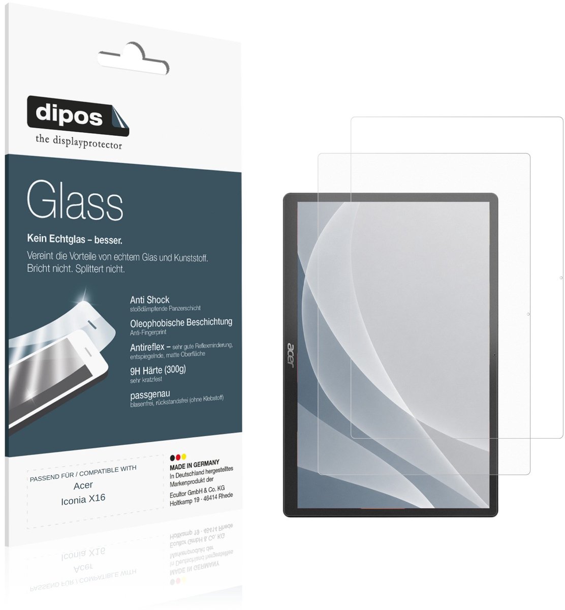 dipos – 2x Matte Pantserfolie geschikt voor Acer Iconia X16 | 9H Screenprotector