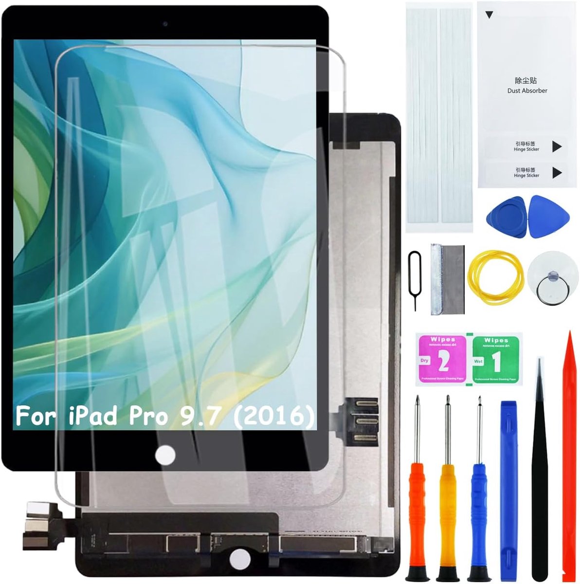 Display beeldscherm voor iPad Pro 9.7 (2016) A1673 A1674 A1675 LCD-scherm, vervangende montage met kit (zwart)