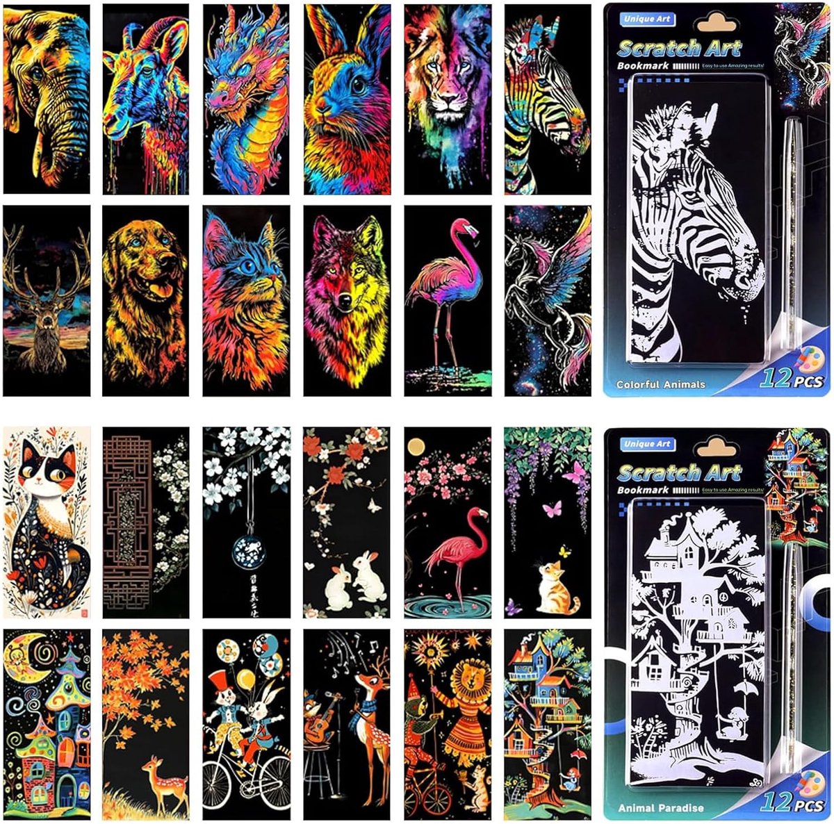 24 stuks Scratch Art kinderen + 2 stuks speciale pennen Rainbow Scratch Paper