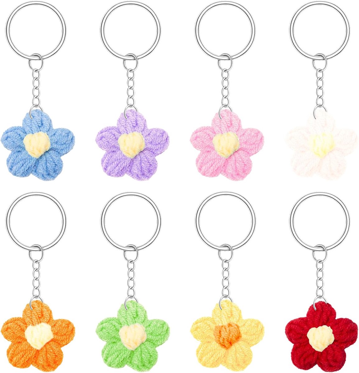 8 stuks sleutelhangers in bloemenvorm, 8 kleuren
