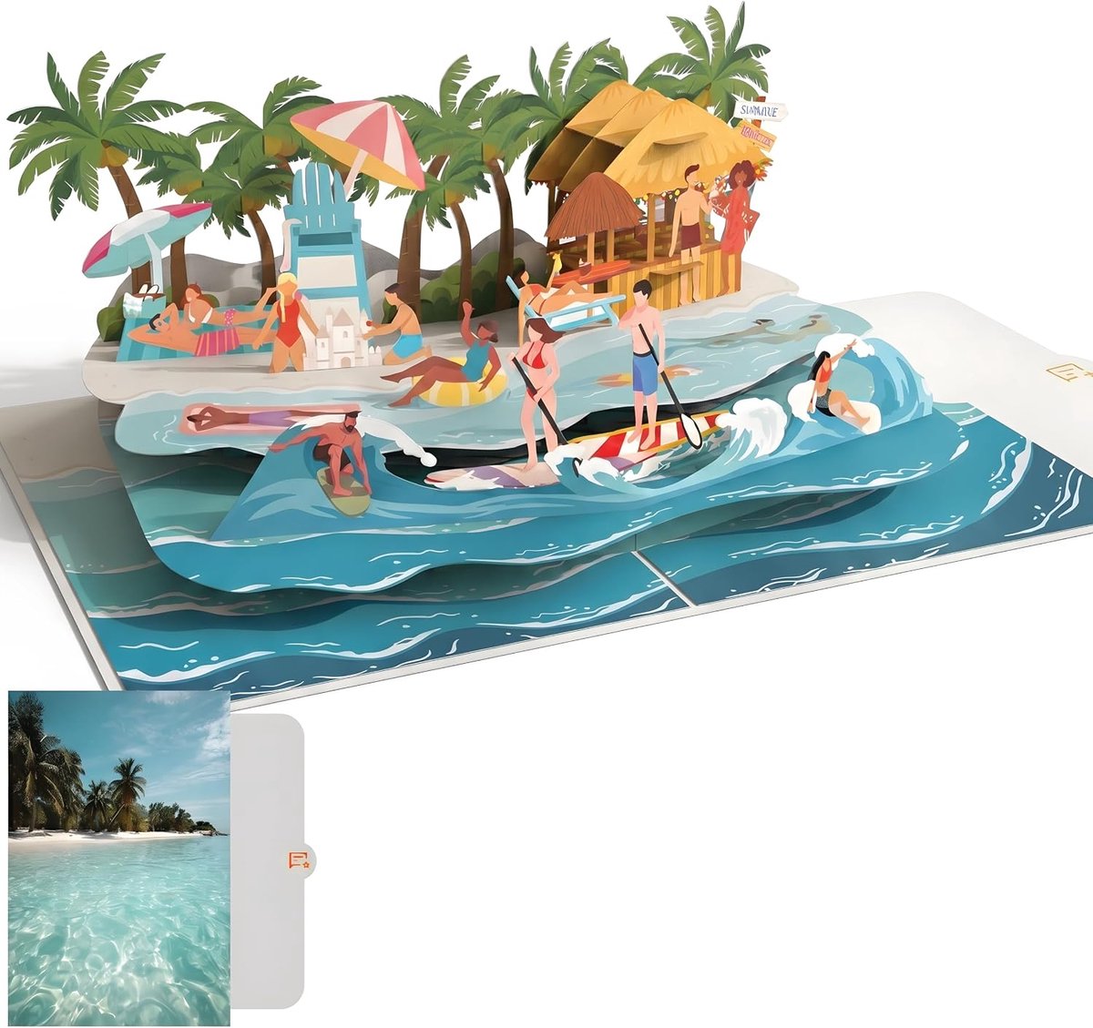 3D Pop-Up Kaart Strandvakantie, een Perfect Origineel Cadeau voor Reizigers en Liefhebbers van de Zee, ideaal als Cadeaubon voor een Reis naar Paradijselijke Stranden!