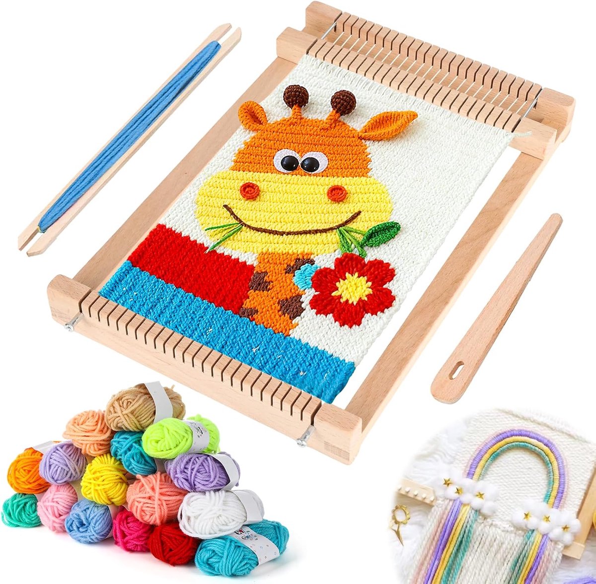 Webframe voor kinderen, 29 × 19 cm, weefgetouw voor kinderen jaar, houten weefgetouwenset
