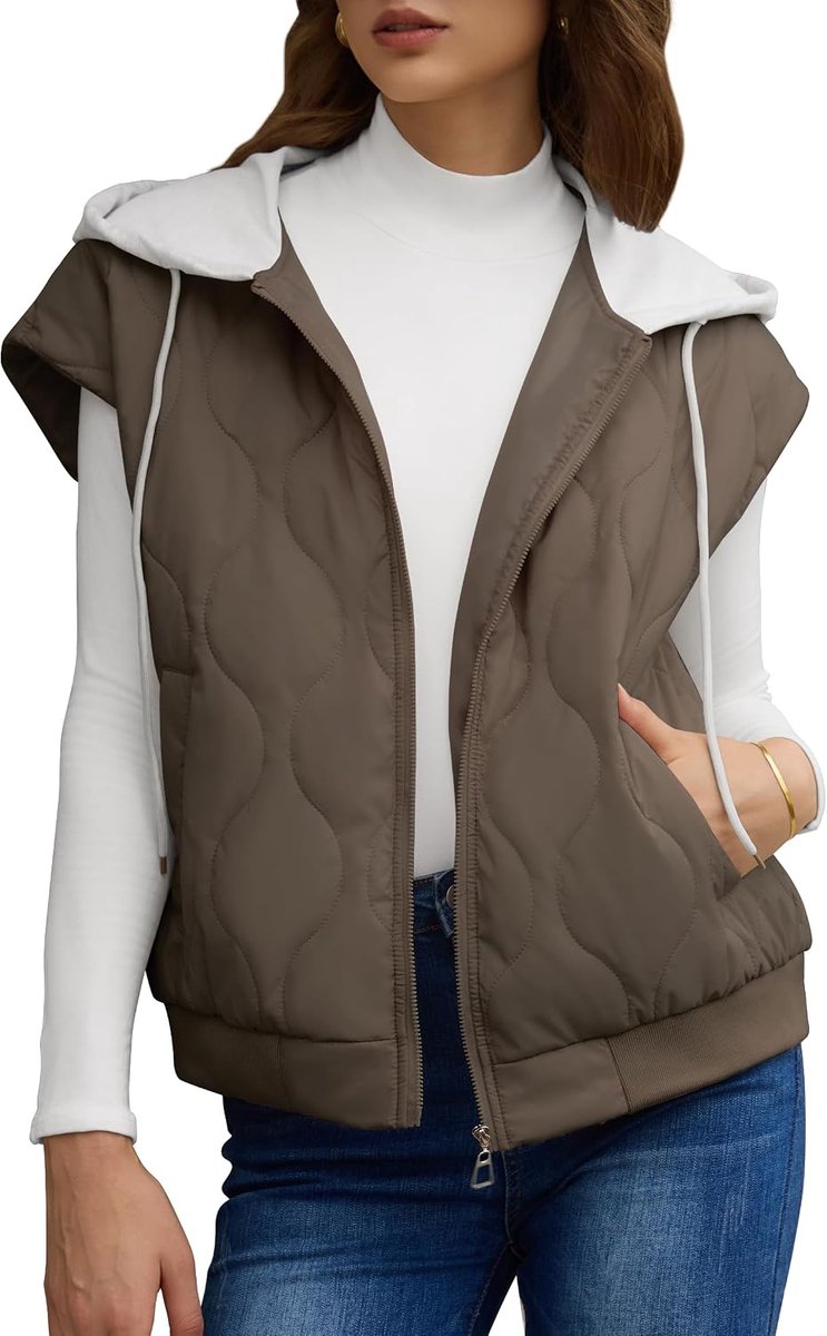 Gewatteerd vest voor dames, mouwloos, opstaande kraag, licht herfstvest