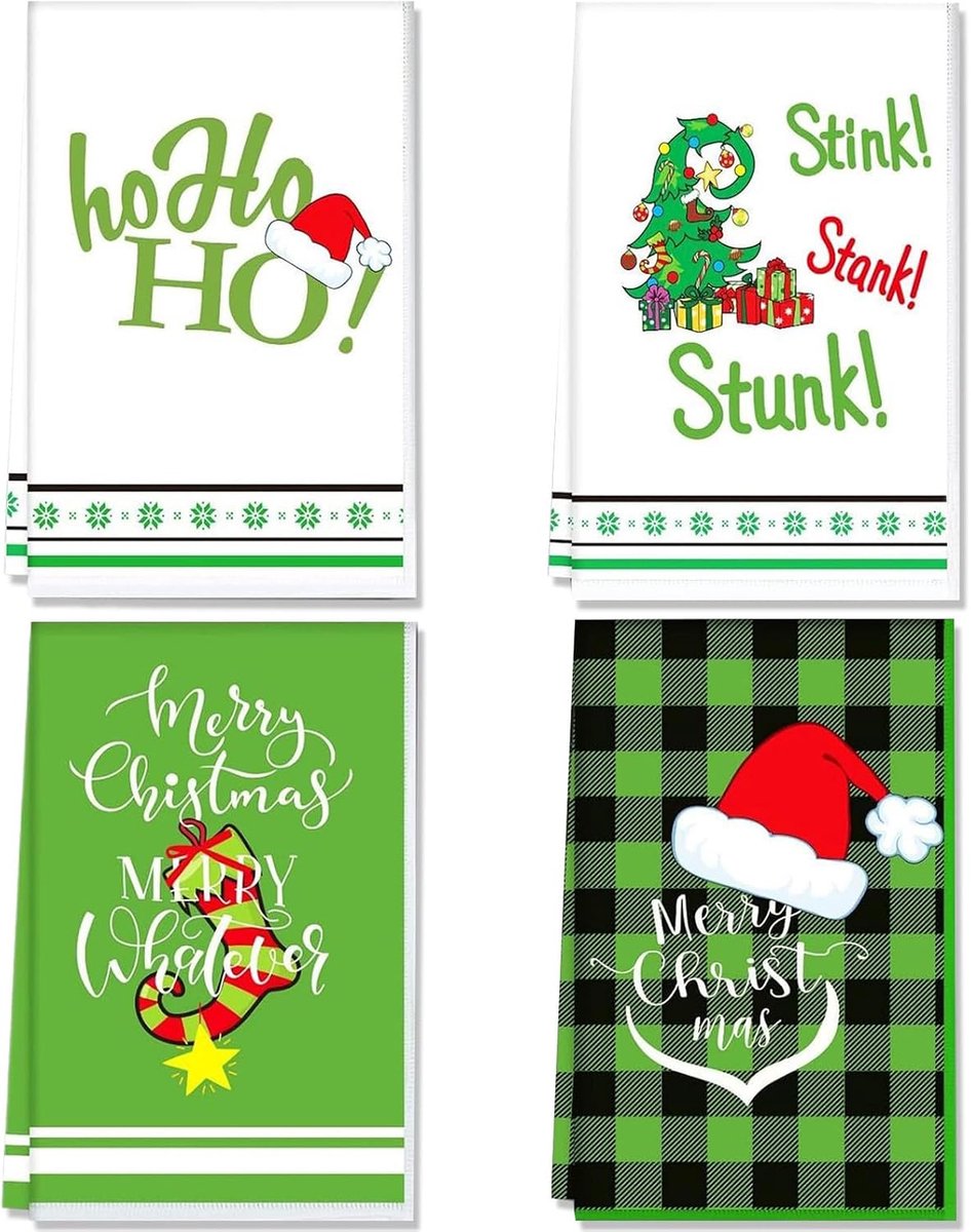 Keukenhanddoeken 4-delige Set, Kerst Vaatdoeken, Keukenhanddoeken, Winter Kerst Decoratie Handdoeken, Droogdoek Zeer Absorberend Duurzaam, 40 x 60 cm
