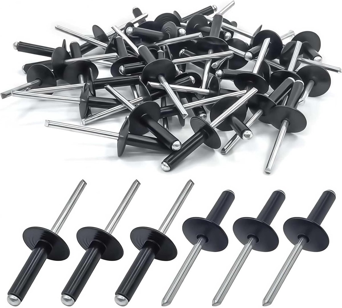 50 stuks antraciet blindklinknagels aluminium, zwarte popnagels met grote kop 4.8 x 19 x 16 mm voor metaalconstructie, gevelbevestiging en plaatwerk
