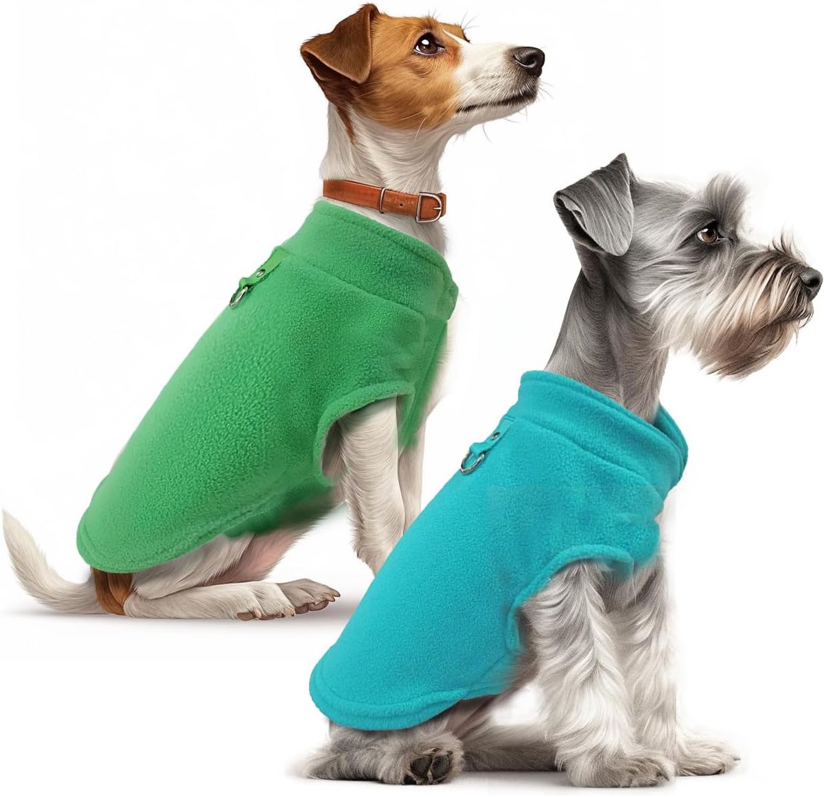 Truien, warme en zachte hondentruien, kleine, fleece truien voor kleine katten en honden, winterjas voor kleine honden met riem en D-ring (aqua+, Medium)