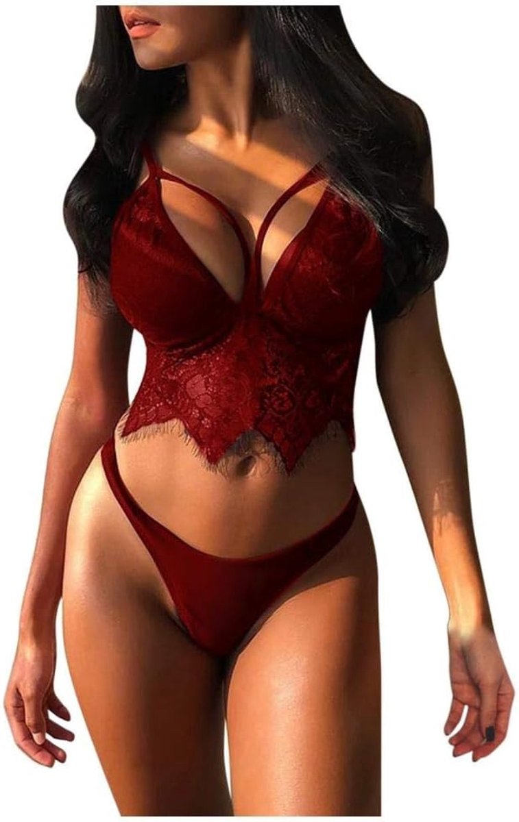 Babydolls, nachtjaponnen & negligés Dames kanten lingerie sexy ondergoed backless string set-D_M