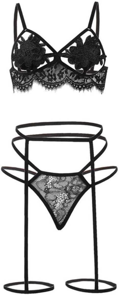 Vrouwen Sexy Lingerie Sexy Dunne Taille Corset Ondergoed Slipje Thong Set-B_M