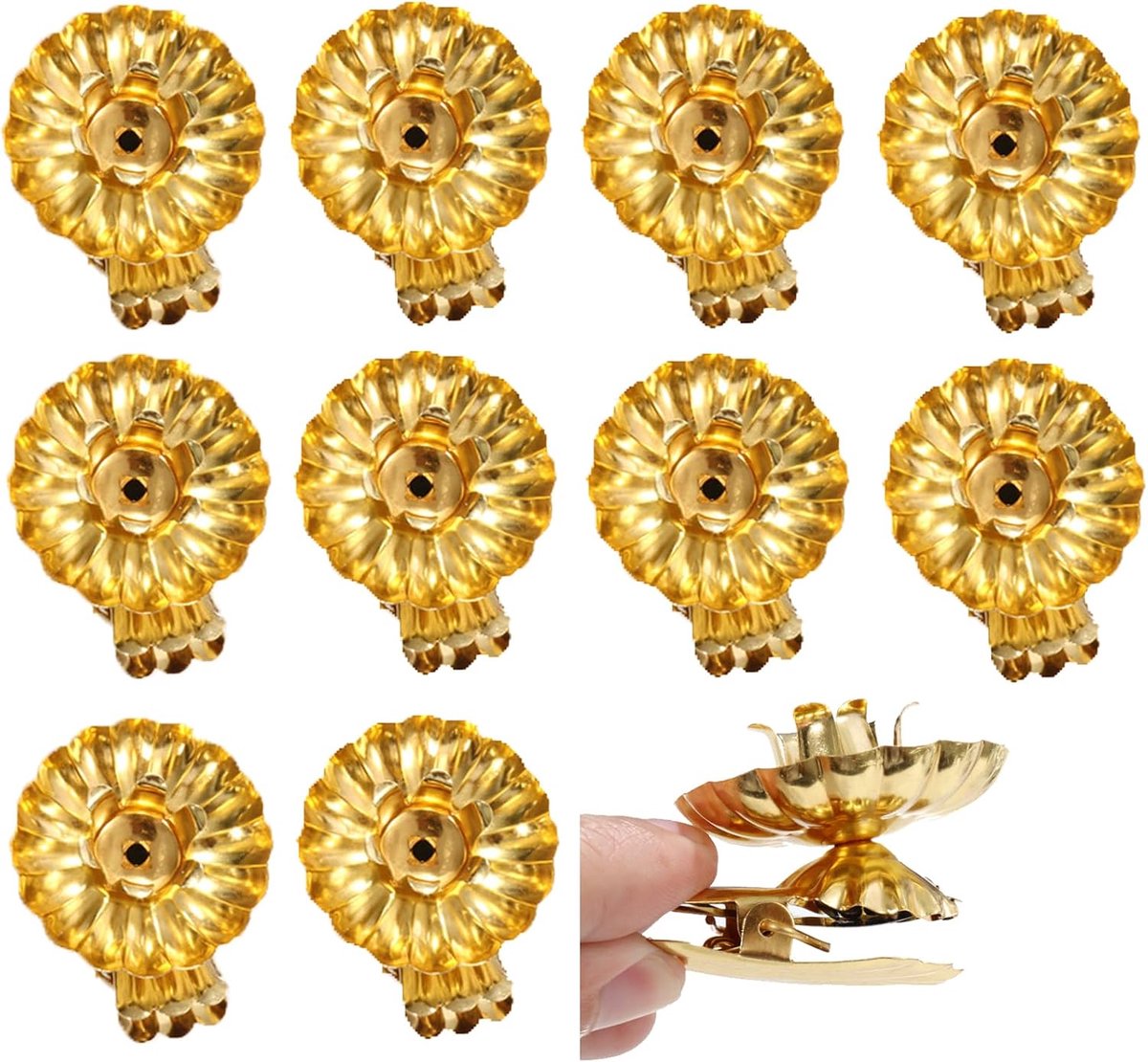 10 stuks kaarsenhouders met clip in staartvorm, boomkaarsenhouder voor kerstboom, kaarsenhouder in dennenvorm met clip, boomkaarsenhouder, boomklemmen (goud)