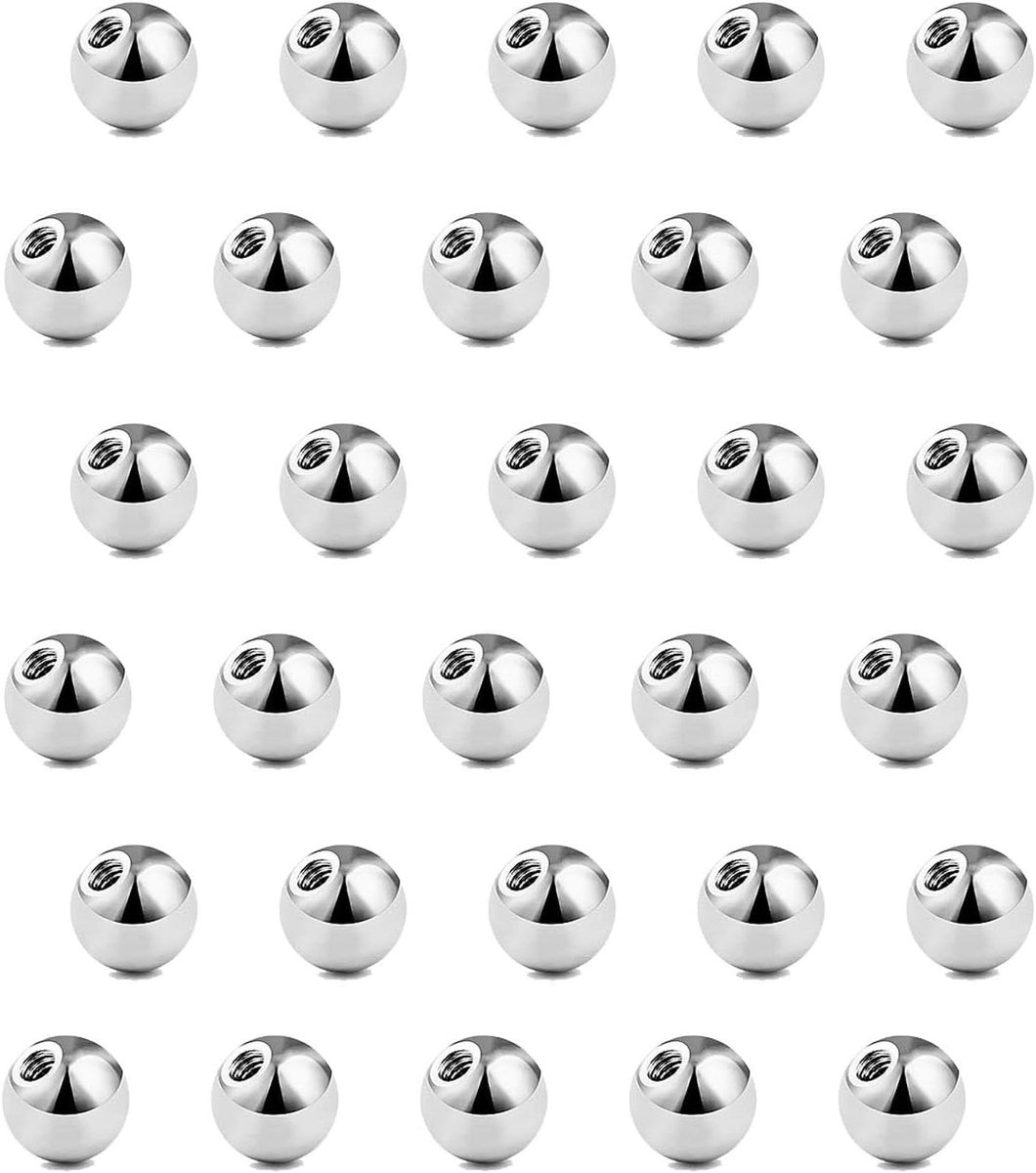 30 piercingballetjes, 3 mm, zilver, reservekogel, schroefballetje, chirurgisch staal, 1,2 mm, schroefdraad voor neus, lip, wenkbrauwen, helix