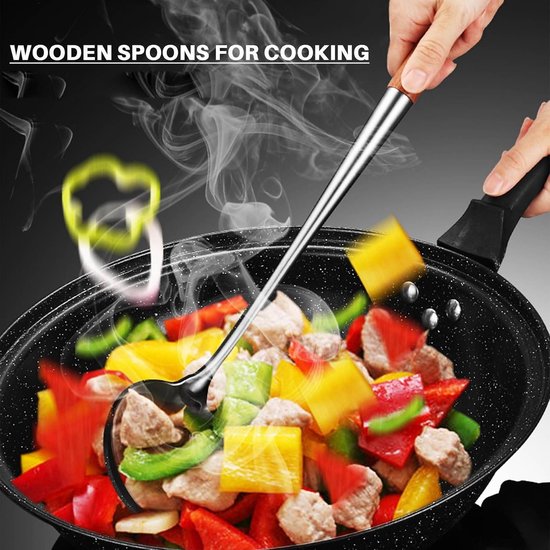 Roestvrij stalen wok spatel keuken sleuf omkeerbare schep gereedschap gebruiksvoorwerpen set — afbeelding 3