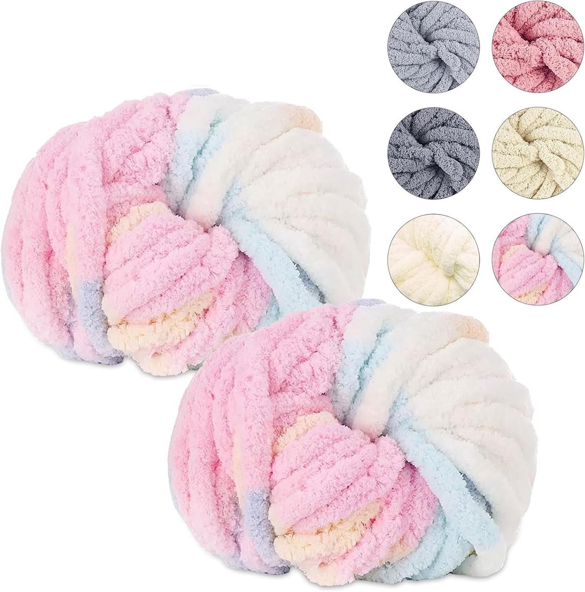 Wol, 2 x 250 g, pluizig dik garen, kleurrijk, dik garen, wollig, voor handbreien, armbreien, XXL wol, deken, garen om te weven, dekens, sjaals, mutsen, huisdier, bed