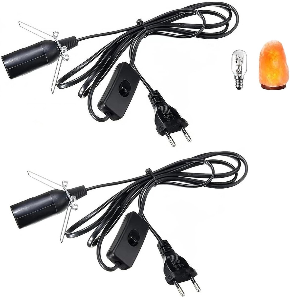 2 Stuks Kabel met Schakelaar voor Zoutlamp Lamphouder E14, Zwart