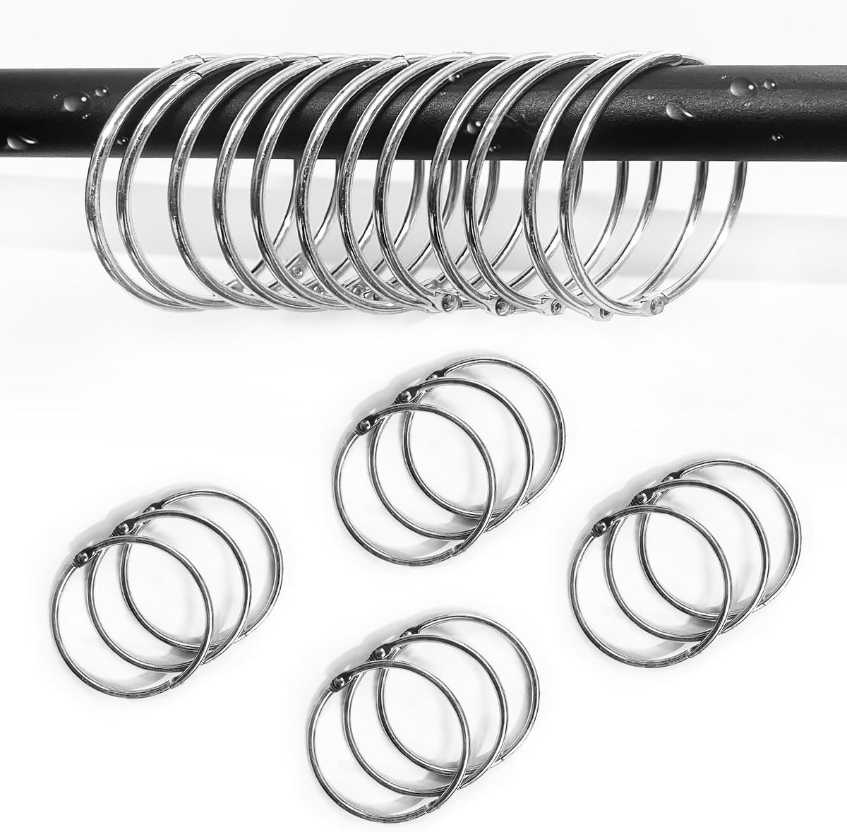 Ringen, zilverkleurige O-ringen, roestvrijstalen douchegordijnhaken, douchegordijnringen voor de badkamer, metalen badgordijnringen, voor badkamer, kleedkamer
