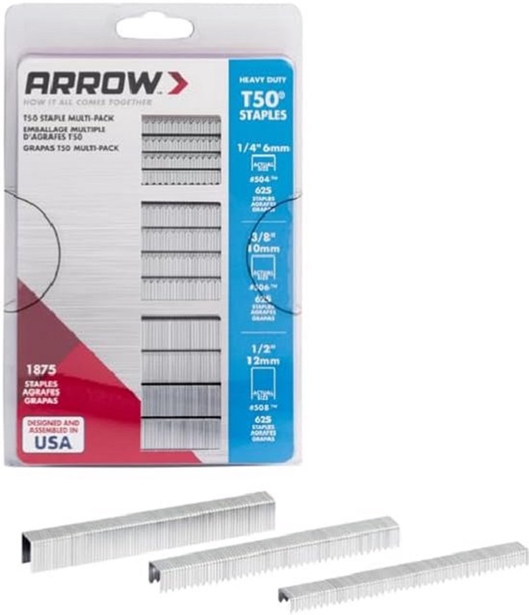 Heavy Duty T50 nietjes voor nietpistolen en nietmachines - Multipack met 1875 stuks, verschillende maten