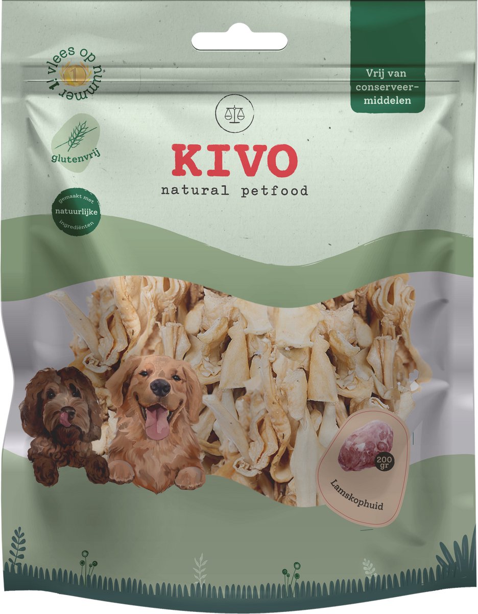 Kivo Petfood Hondensnack Lamskophuid 2 zakken x 200 gram - Graanvrij en Glutenvrij