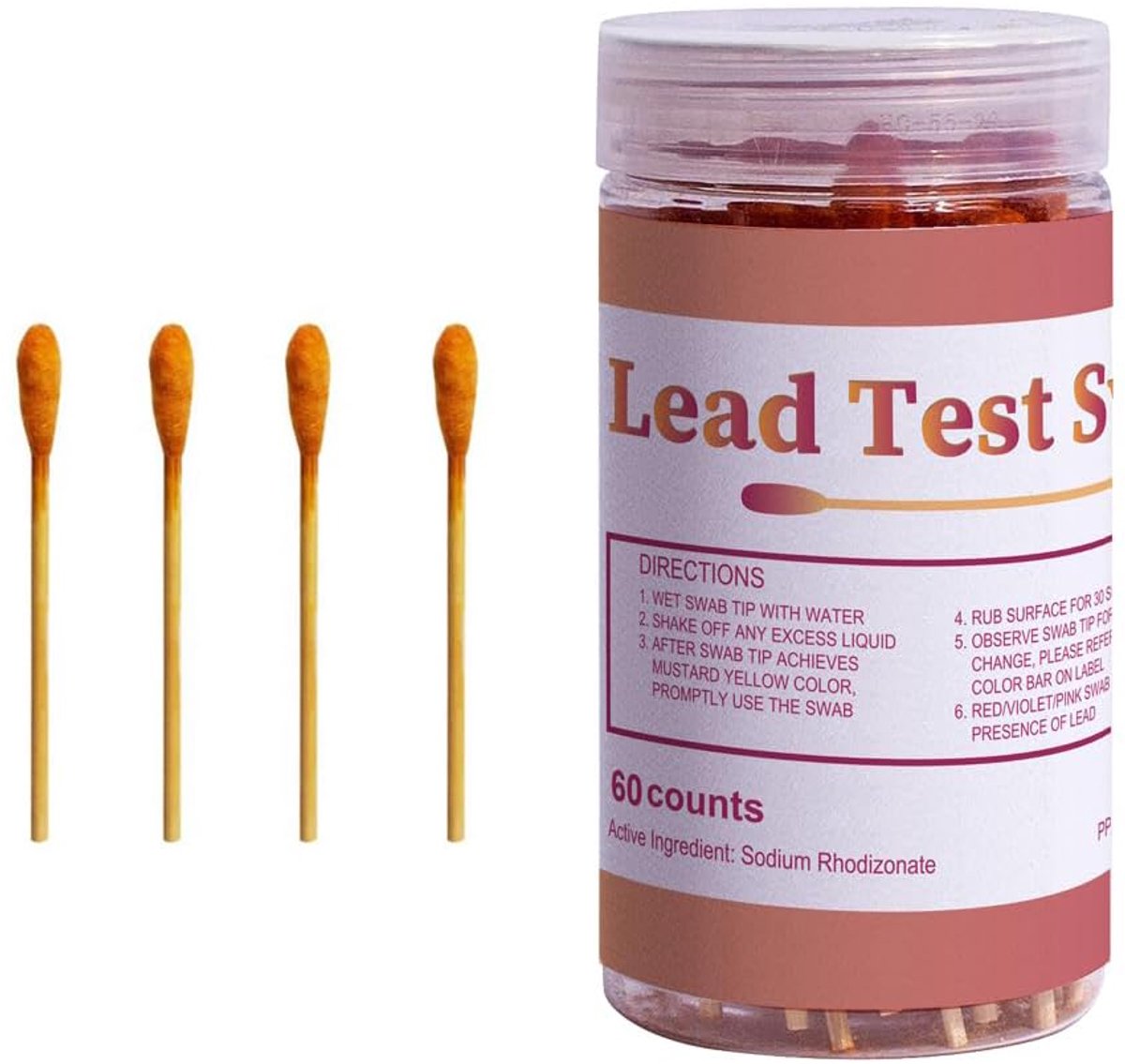 Loodteststiften voor alle geschilderde oppervlakken, keramiek, servies, metaal, hout, loodteststrips voor thuisgebruik, snelle testresultaten in 30s (60 stuks/fles)
