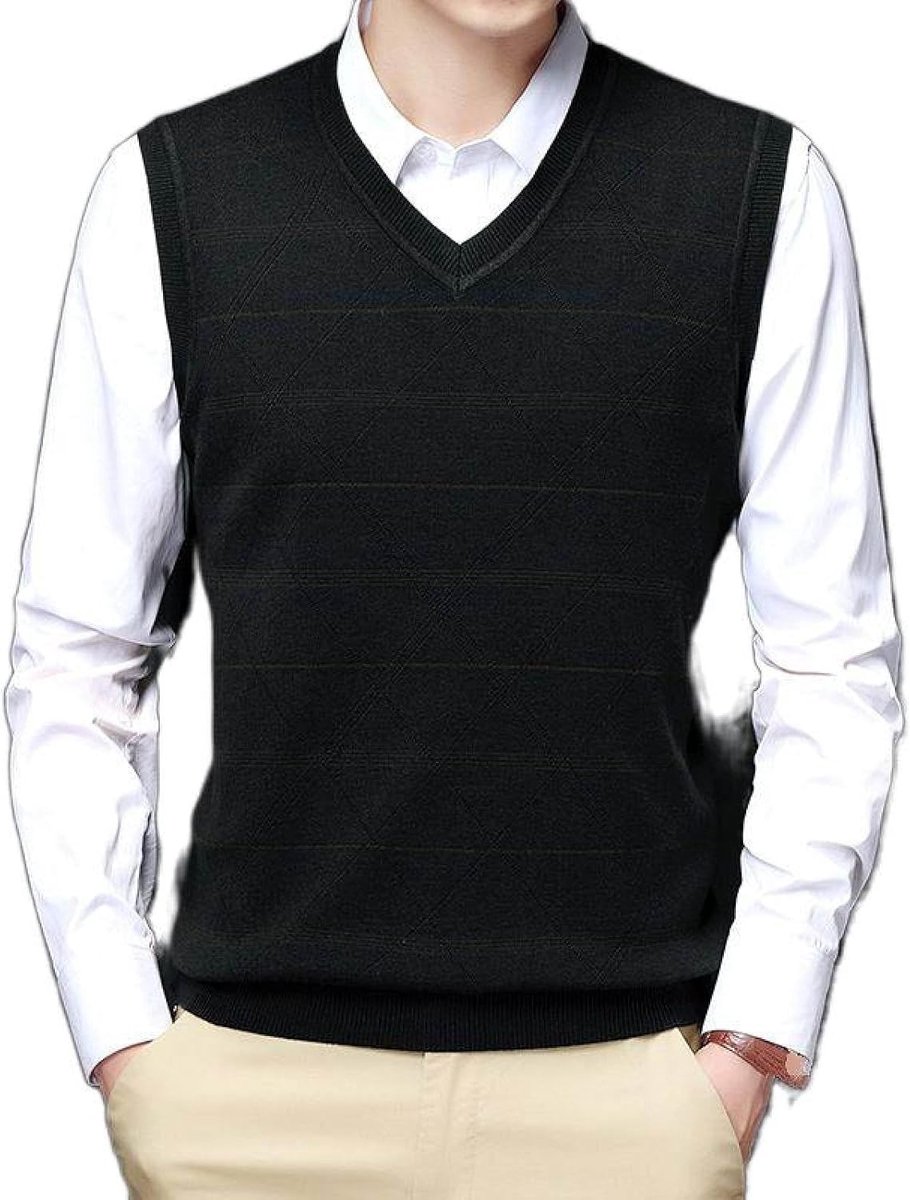 Kasjmier Vest Met V-Hals, Winter Contrasterende Kleuren Gestreept Mouwloos Gebreid Vest Pullover Trui Vest, Klassiek Zakelijk Heren Gebreide Vest Trui Tanktops, Legergroen, S