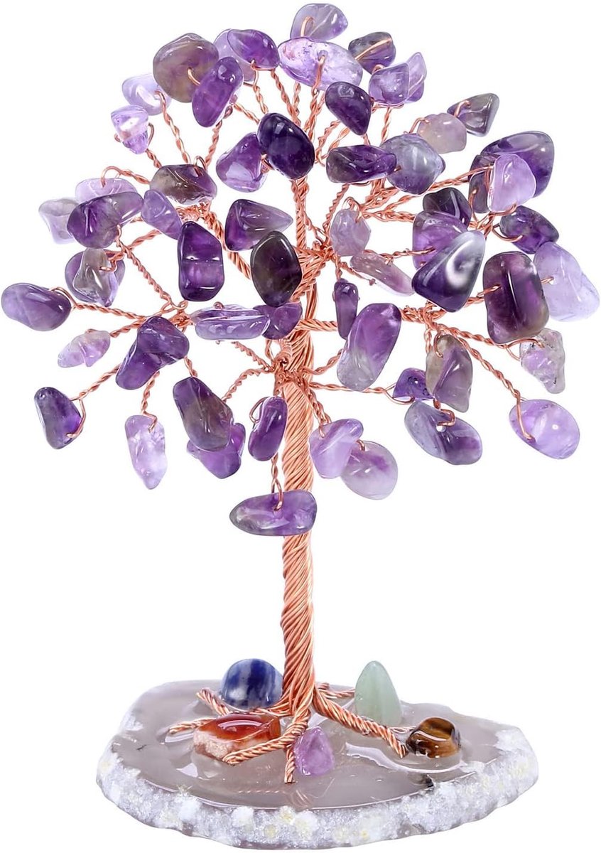 Kristallen boom, 9-10 cm, premium kristallen levensboom, 7 chakra-boom voor genezing, edelsteenkristal, bonsaiboom, geldboom, levensboom, spiritueel, esoterisch, Feng Shui