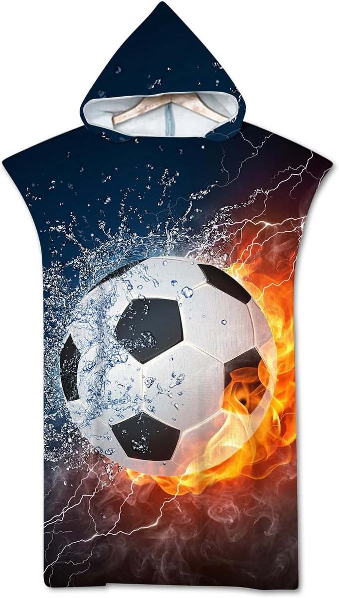 Microvezel strandhanddoek, poncho, 75 x 110 cm, voetbal, badponcho voor volwassenen en jongeren (navy-football)