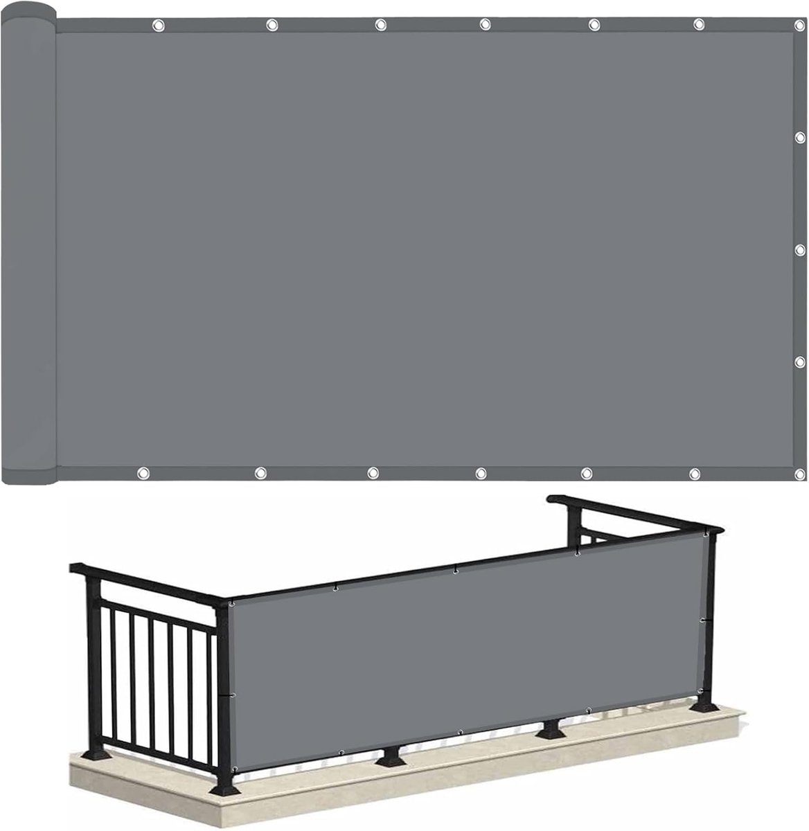 Waterdicht, rechthoekig, met ogen en koorden, uv-bescherming, schaduwzeil voor terras, tuin, balkon, buiten, donkergrijs, 0,9 x 2 m