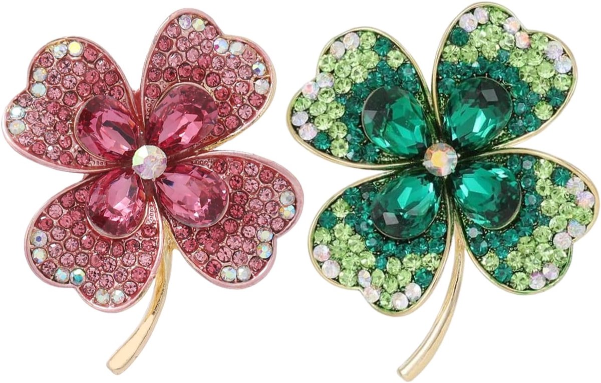 2 stuks glanzende klavertjesspelden met klaverblad, decoratieve broches voor kleding, geschenken