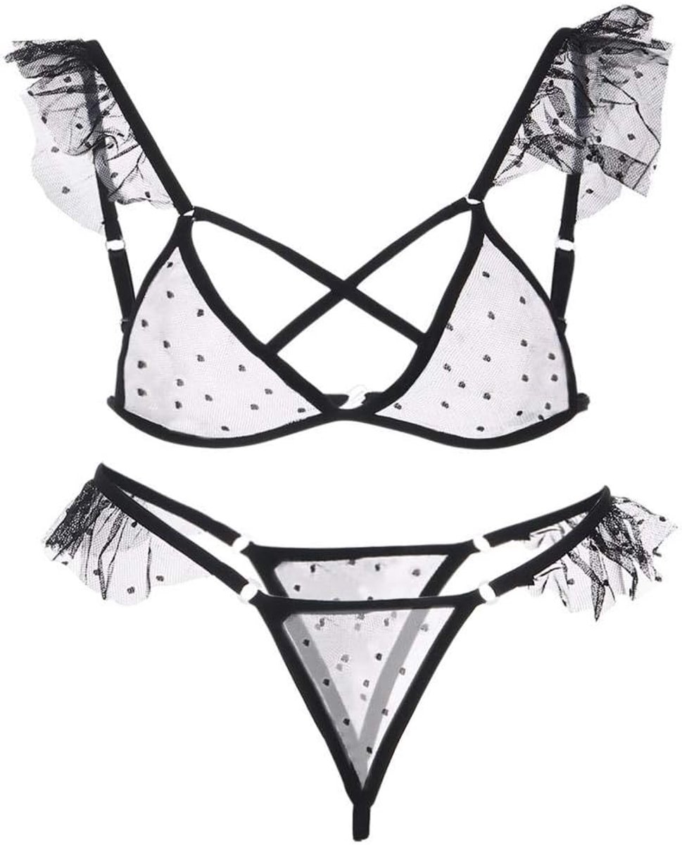 Sets met nachtmode & ochtendjas Sexy Sissy Lingerie Kanten Nachtkleding G-string Ondergoed Nachtkleding Nachtkleding Beha Plus-size Kanten Lingerie Set-BK_XL