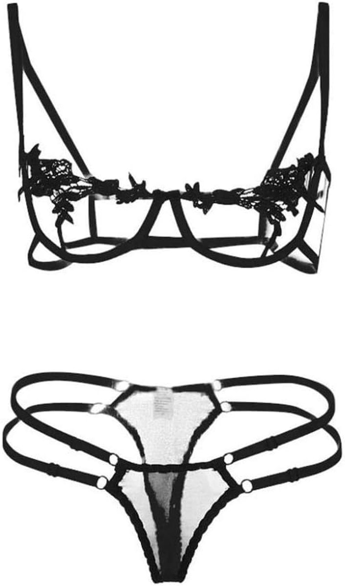 Lingerie Dameslingerie Sexy set kanten Kimono nachtkledingVrouwen Sexy Kanten Beha Holle String Kousenband Nachtkleding Zwarte Lingerie Set ondergoed sexy kostuum