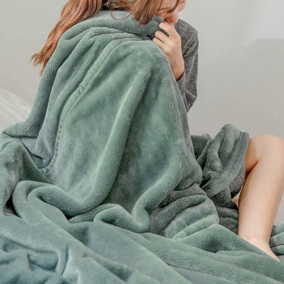 Fleece werpdekens Reisformaat - Superzachte donzige warme stevige bedspreien voor bank Microfiber deken -Matcha groen_110 × 150 cm 1,2 kg