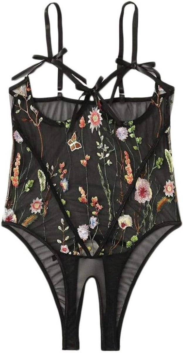 Sets met nachtmode & ochtendjas Vrouwen Sexy Lingerie Kant Borduurwerk Porno Sexy Ondergoed Transparante Sex Costumes-Black_S