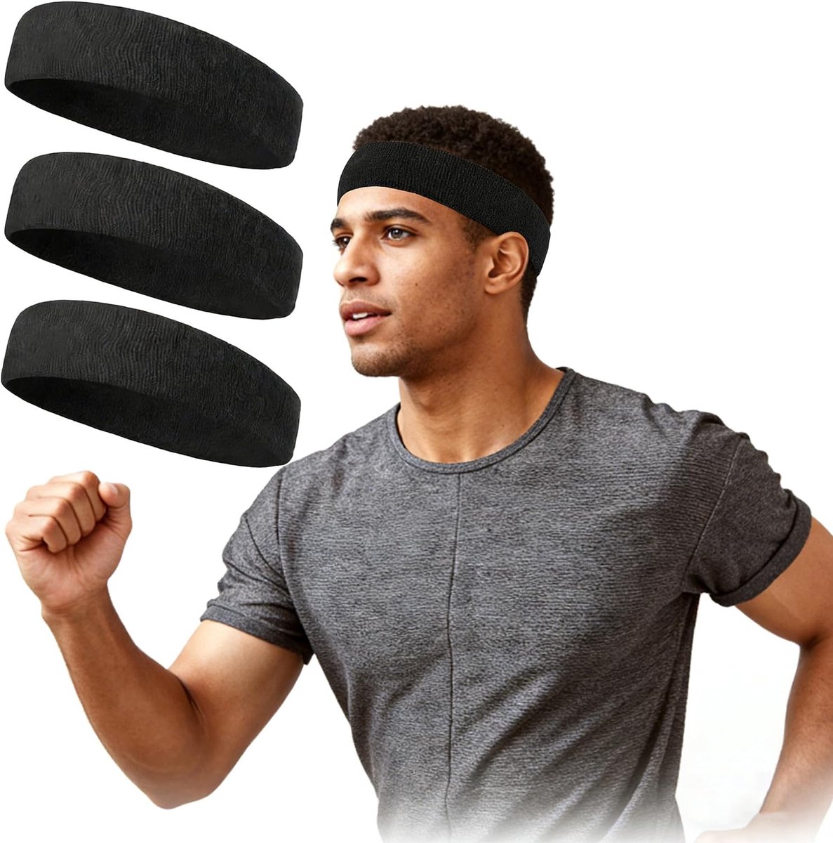 Sporthoofdband voor dames en heren, zweetbanden voor voorhoofd, badstof, sport, voor hardlopen, fietsen, joggen, tennis, voetbal