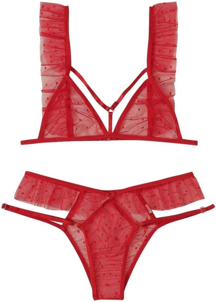 Dames Sexy Lingerie Vrouwen Lace Vrouwen Beha String Lingerie Set-Rojo_XL