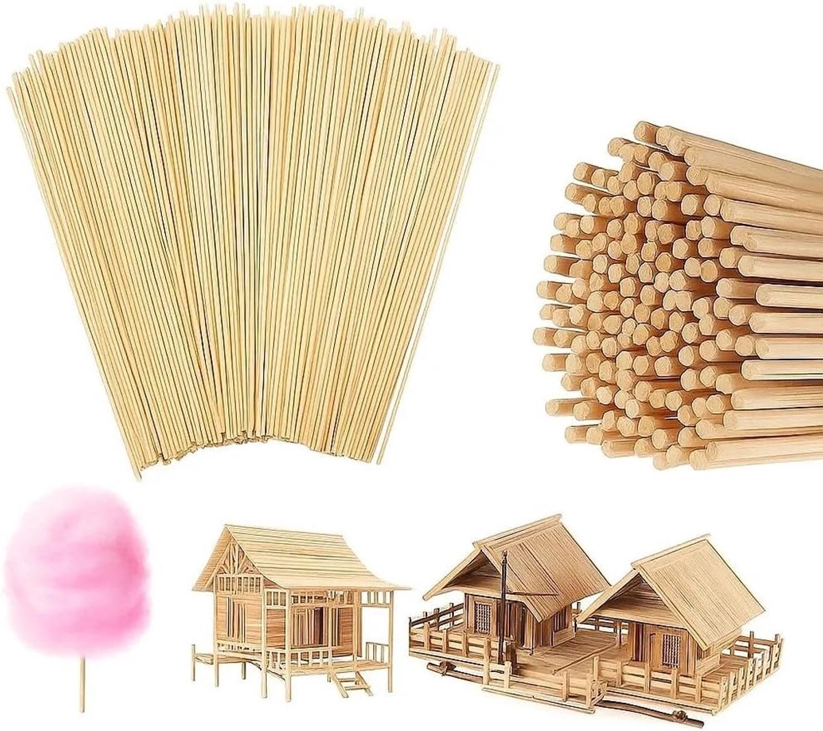 200 stuks suikerspin sticks, 300 mm x 3 mm houten stokjes voor bamboestokken, ijsstokjes, steengoedsticks, knutselhout, rond hout voor doe-het-zelf projecten en knutselwerk