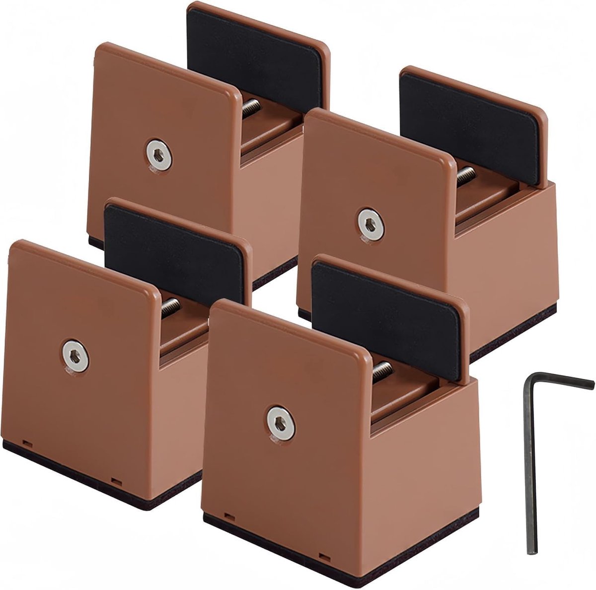 5 cm, 4 stuks, verstelbare bedverhoging met schroefklem, ondersteunt 2000 kg, zware belasting, meubelverhogers voor bed, tafel, stoel, bank (bruin, 5 cm)