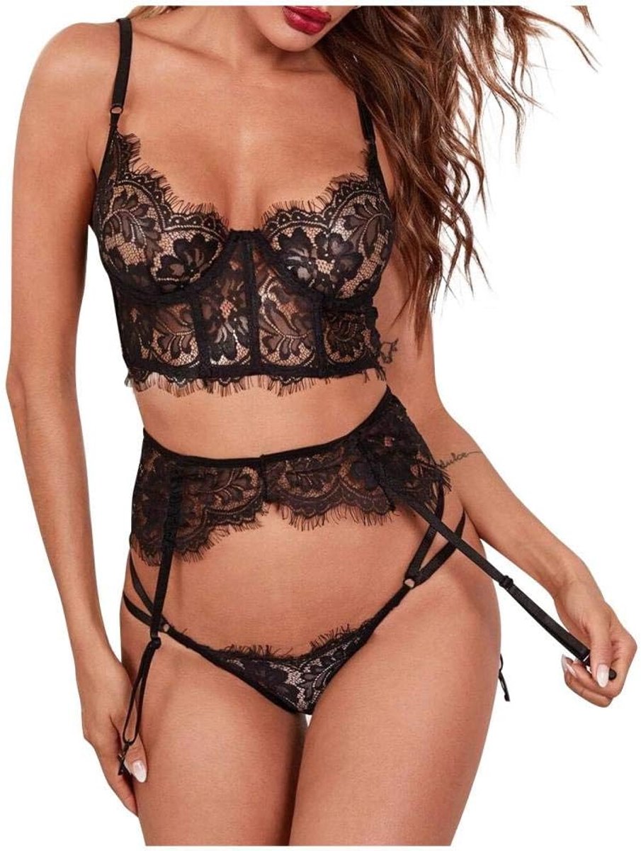 Dames Sexy kanten lingerie vrouwen ondergoed bh string kousenband nachtkleding uitgehold kostuum