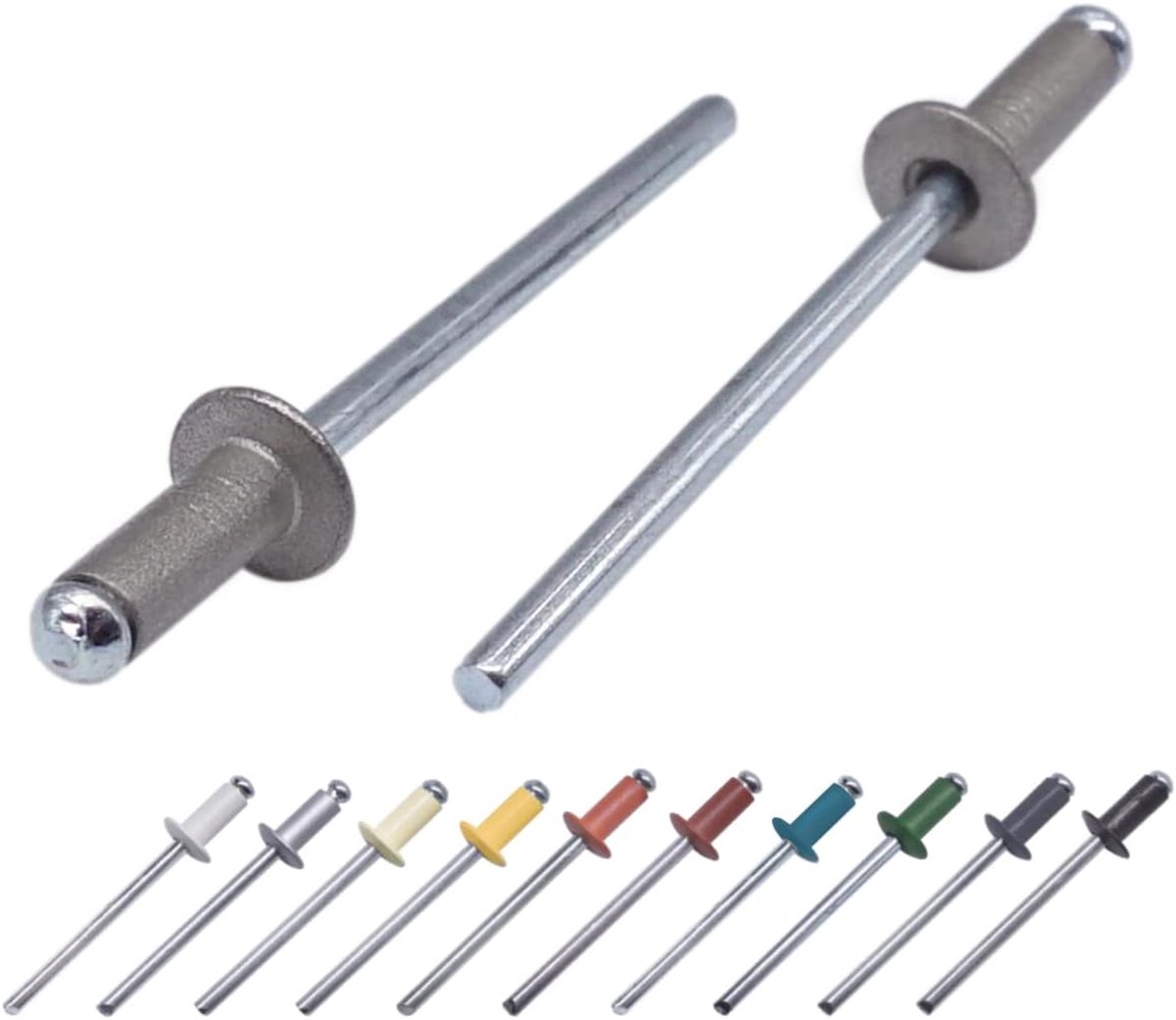 Blinde klinknagels 4,0 x 8 mm, koepelkop, DIN 7337, aluminium klinknagel en stalen doorn, pop klinknagels (10, grijs aluminium RAL 9007)