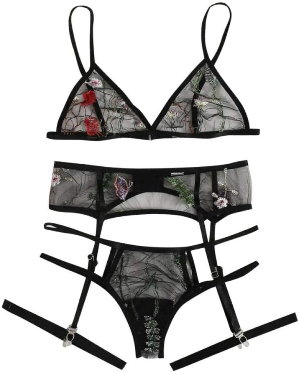 3 ST Vrouwen Sexy Lingerie Kousenband Draadloze Bondage Kanten Beha String Verleiding Porno Borduurwerk Erotische Lingerie Ondergoed Set
