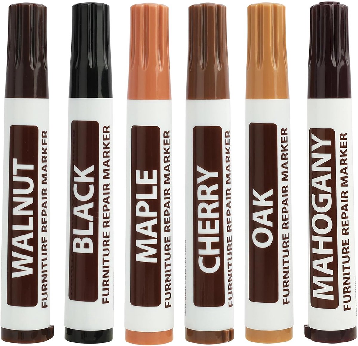 6 stuks reparatiemarkers voor houten meubels, 6 verschillende kleuren voor het repareren en afdekken van krassen op meubels, parket- en laminaatvloeren, deuren en tafels, sneldrogend (6 stuks)