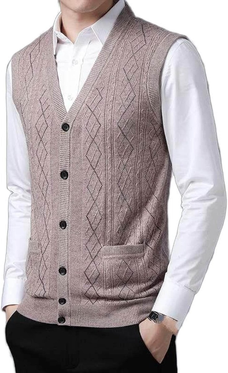 Kasjmier Gemengd Gebreid Vest Met V-Hals, Klassiek Kabelgebreid Casual En Veelzijdig Mouwloos Vest Met Kleurblokken, Zakelijke Heren Gebreide Kleding Gebreid Vest Trui Vest Tanktops, C