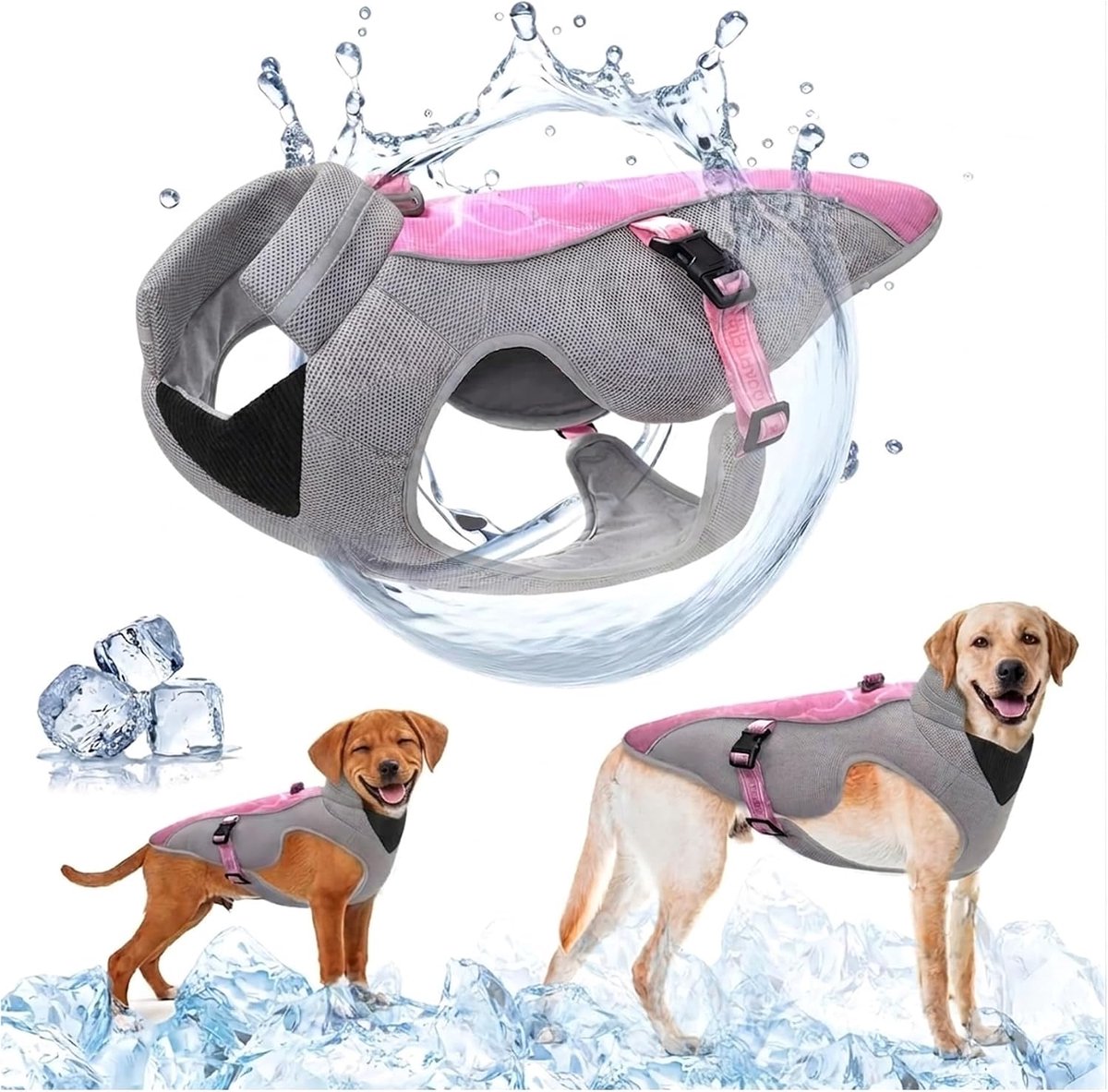 Hondenkoelvest met zonbescherming en reflecterende strepen, verstelbare riemen voor hardlopen, sport en reizen, ademend mesh-hondenharnas voor kleine, middelgrote en grote honden, roze