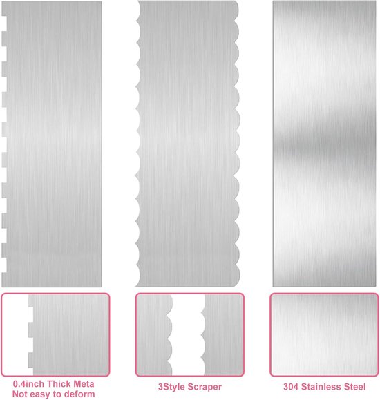 Spatels taartschraper roestvrij staal 22 x 8 cm zilver voor verschillende vormen van kam-taartranden, taartspatel taartschraper voor mousse botercrème taartdecoratie — afbeelding 4