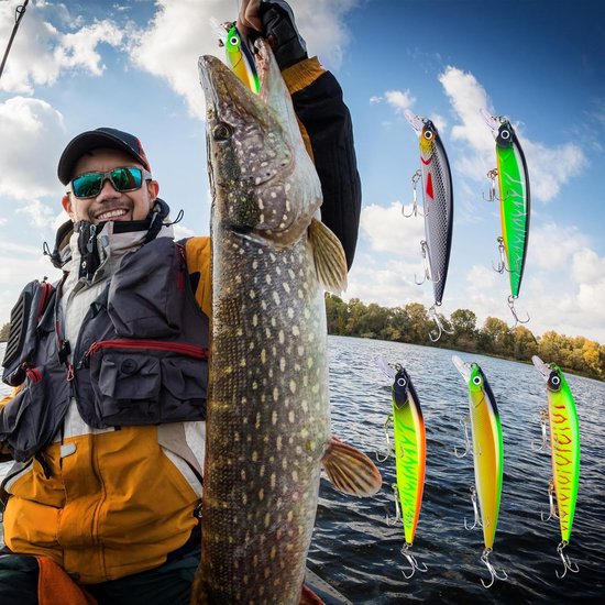 5 stuks wobbler snoek, snoekaas, zwembait levensecht voor He-CHT, groot kunstaas, snoekbaars voor zoet en zout water, baarsaas, snoekbaars, roofvis, vishek, hek-aas, wobbler — afbeelding 4
