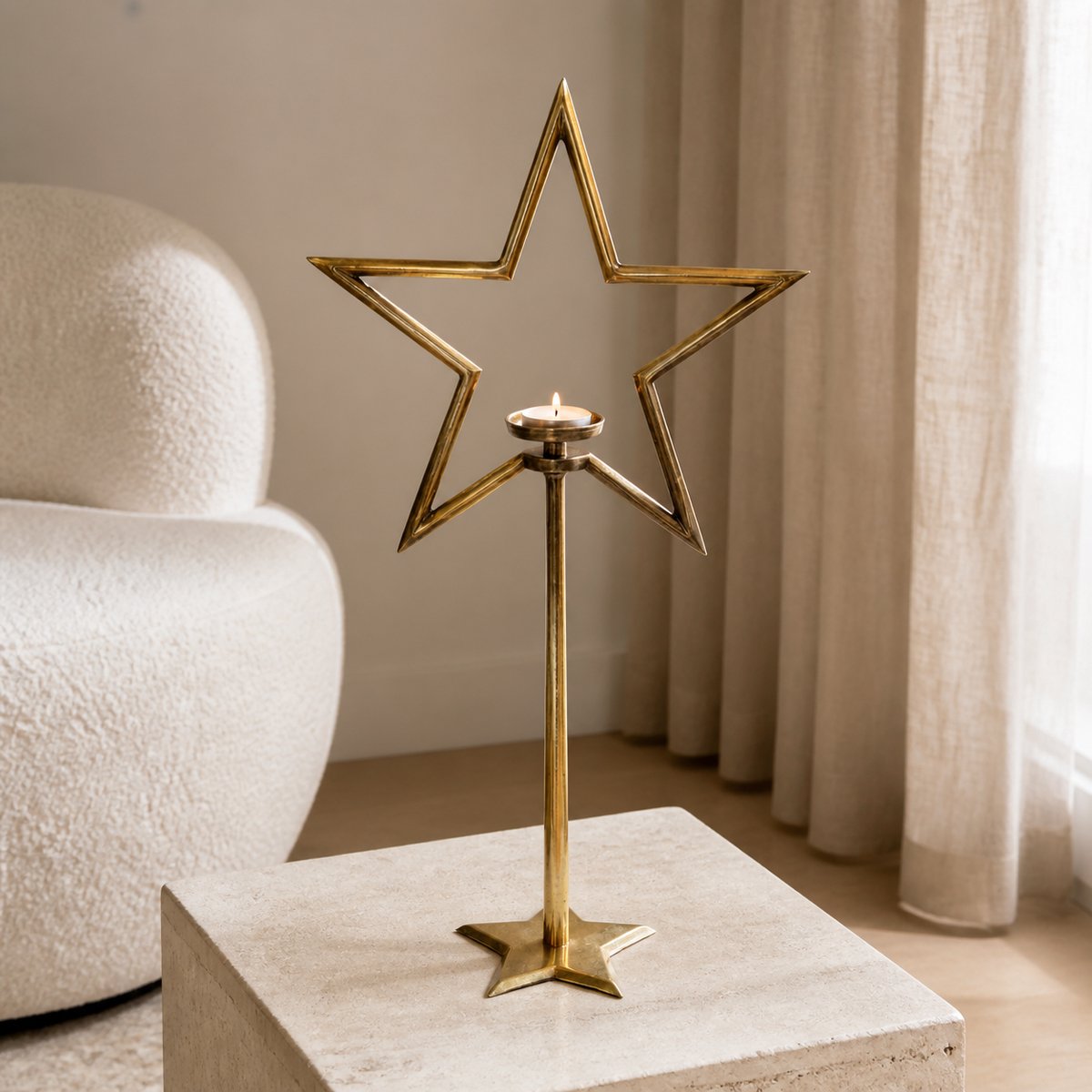 Hoppa! Waxinelichthouder op Standaard - Ster - Goud - 45 x 21 x 81 (B x D x H)