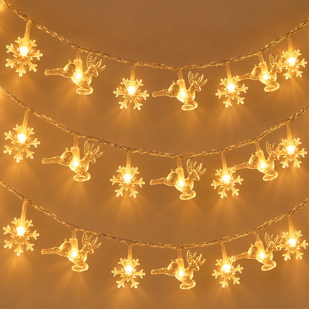Nina’s Giftshop® Kerstverlichting 1,5 Meter – 10 LED – Rendieren & Sneeuwvlokken – Warm Wit – Lichtsnoer – Kerstdecoratie – Kerstlichtjes – Binnen – Kerstcadeau
