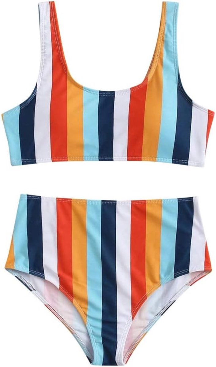 Babydolls, nachtjaponnen & negligés Dames Gestreept Hoog Uitgesneden Hoge Taille Halter Tweedelig Badpak Dames Geschenken Set-MULTI_L
