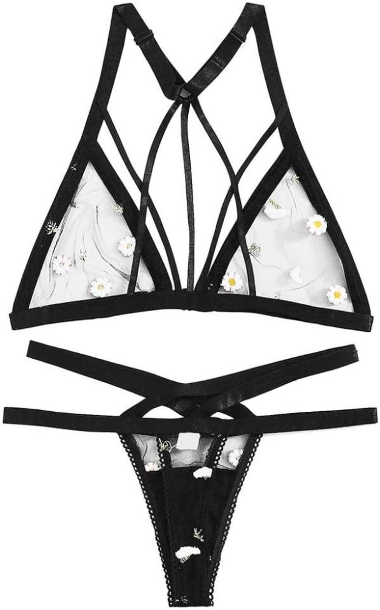 Babydolls, nachtjaponnen & negligés dames S-2XL Vrouwen Sexy Lingerie Kostuum Hol Kanten Beha String Ondergoed Perspectief Nachtkleding